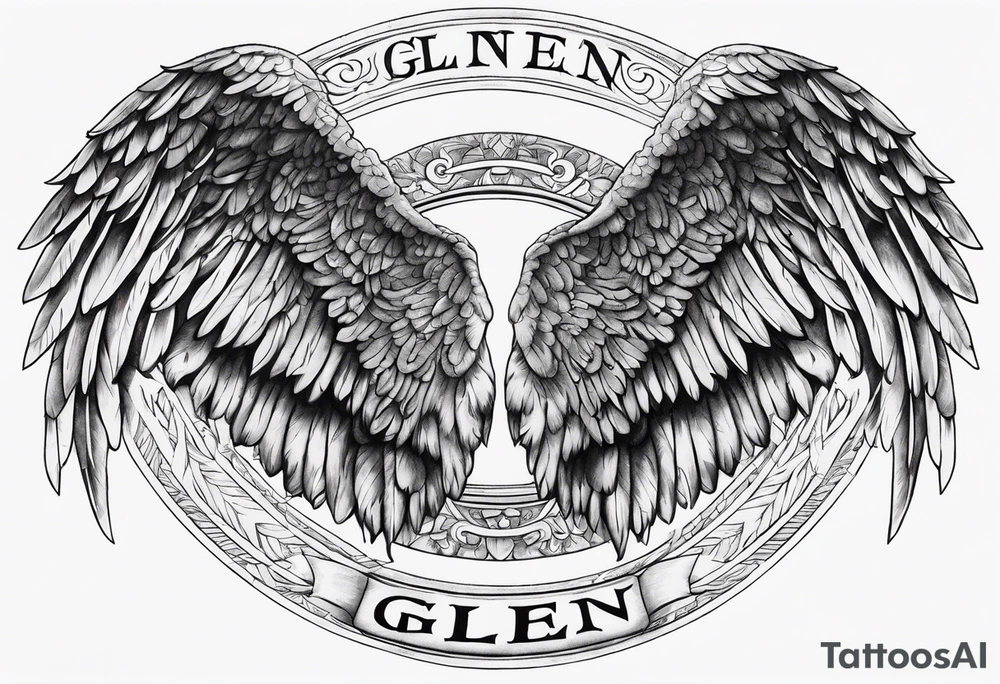 Angel Wings with the word Glenn in the middle tattoo idea