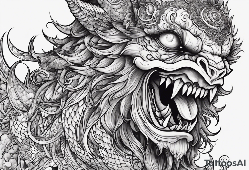 Beautiful Eldridge horror creature, astrology thigh tattoo tattoo idea