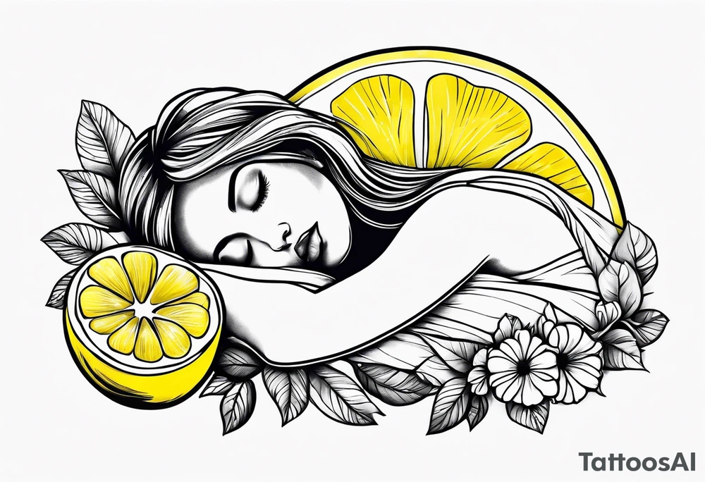 Fairy asleep on half a lemon tattoo idea