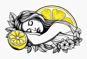 Fairy asleep on half a lemon tattoo idea