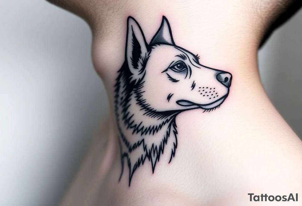 One lined black ink art . Of dog/Aquarius elegant portrait. On side of neck tattoo idea