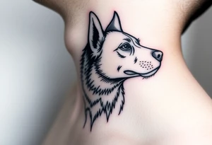 One lined black ink art . Of dog/Aquarius elegant portrait. On side of neck tattoo idea