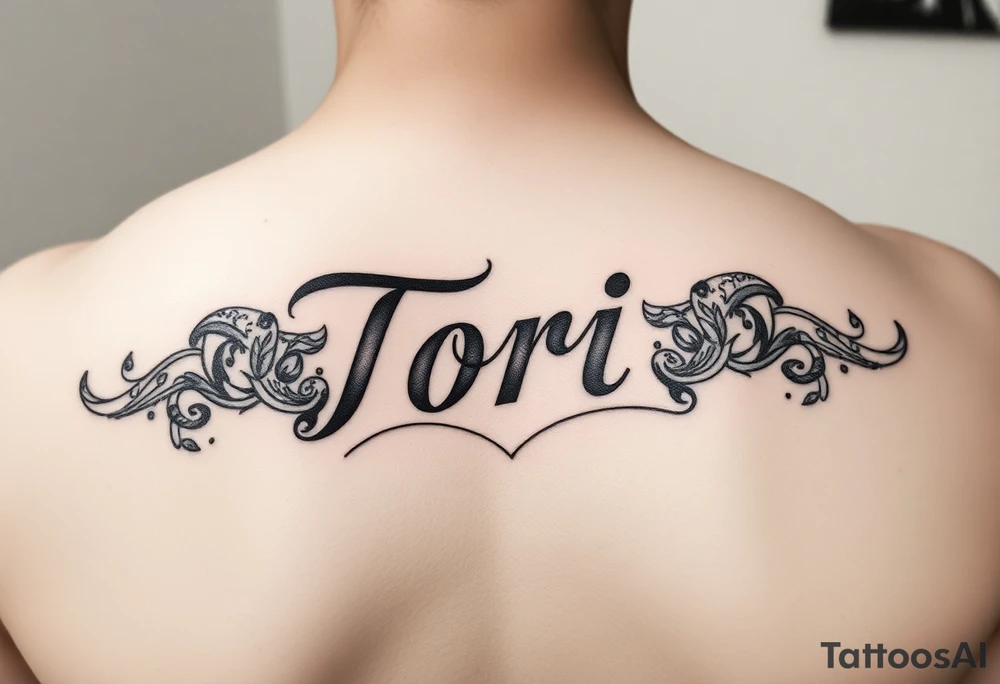 Name Tori with designs tattoo idea