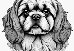 Design a small outline tattoo of a Shih Tzu with long hair flowing, capturing its adorable and regal presence. tattoo idea