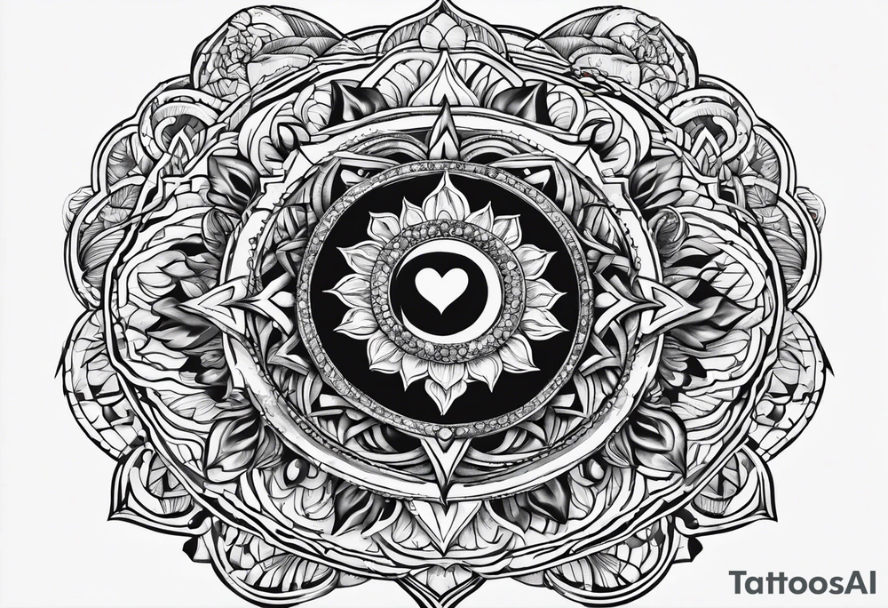 Heart chakra with black hole inside tattoo idea