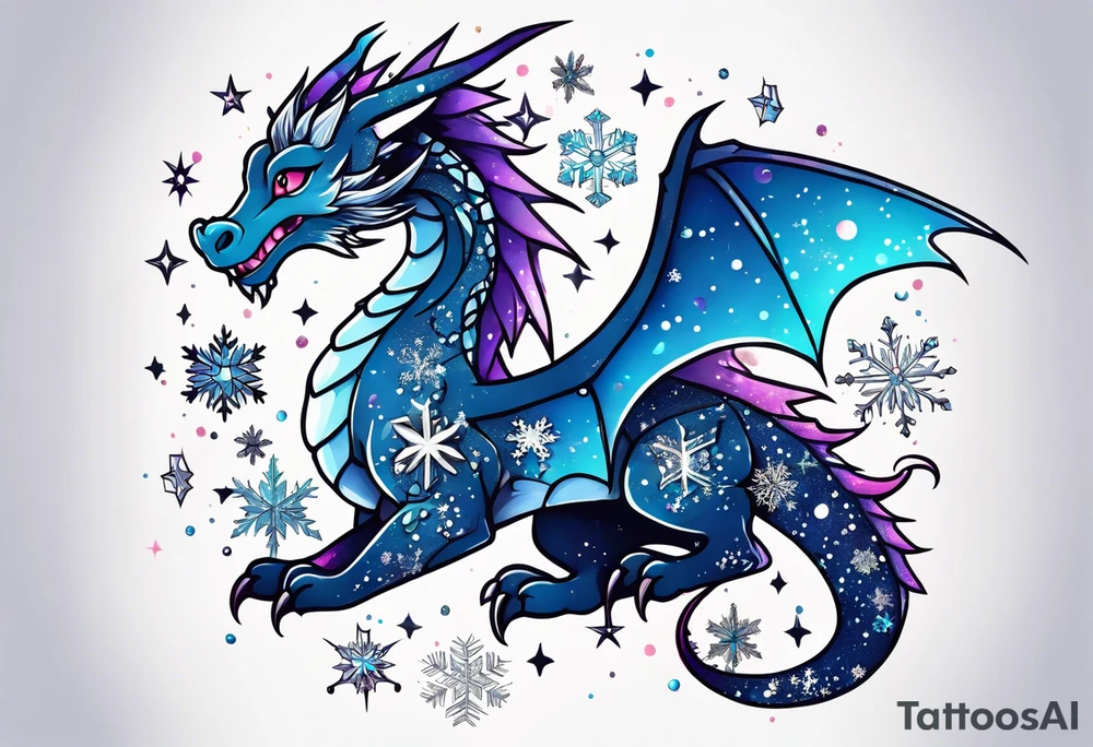 Constellation, kawaii dragon, snowflake tattoo idea