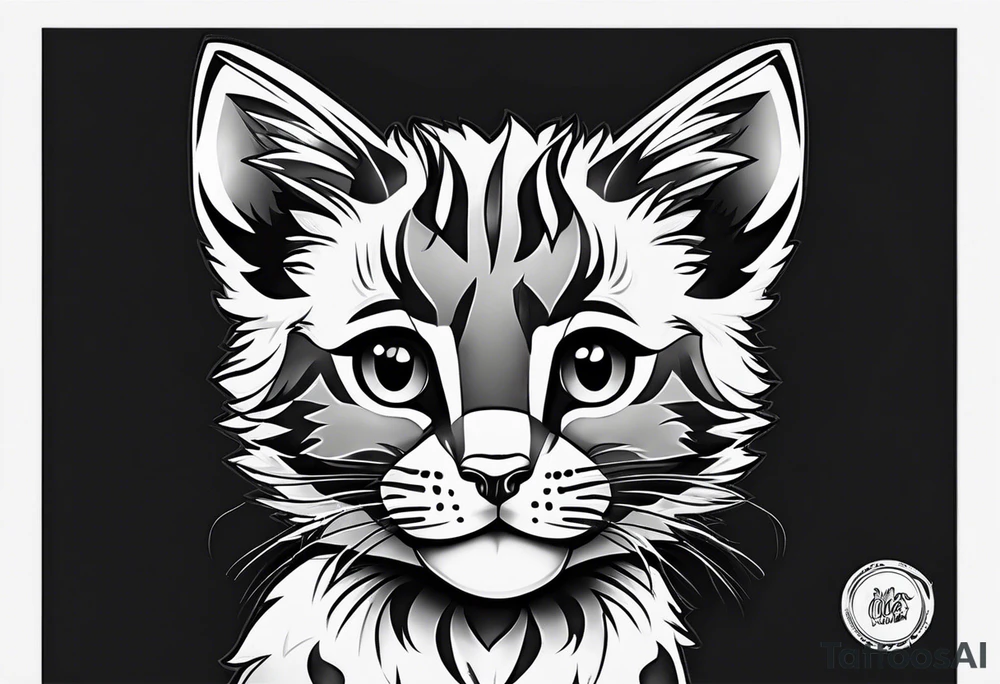 Super cute cartoon wildcat cub tattoo idea