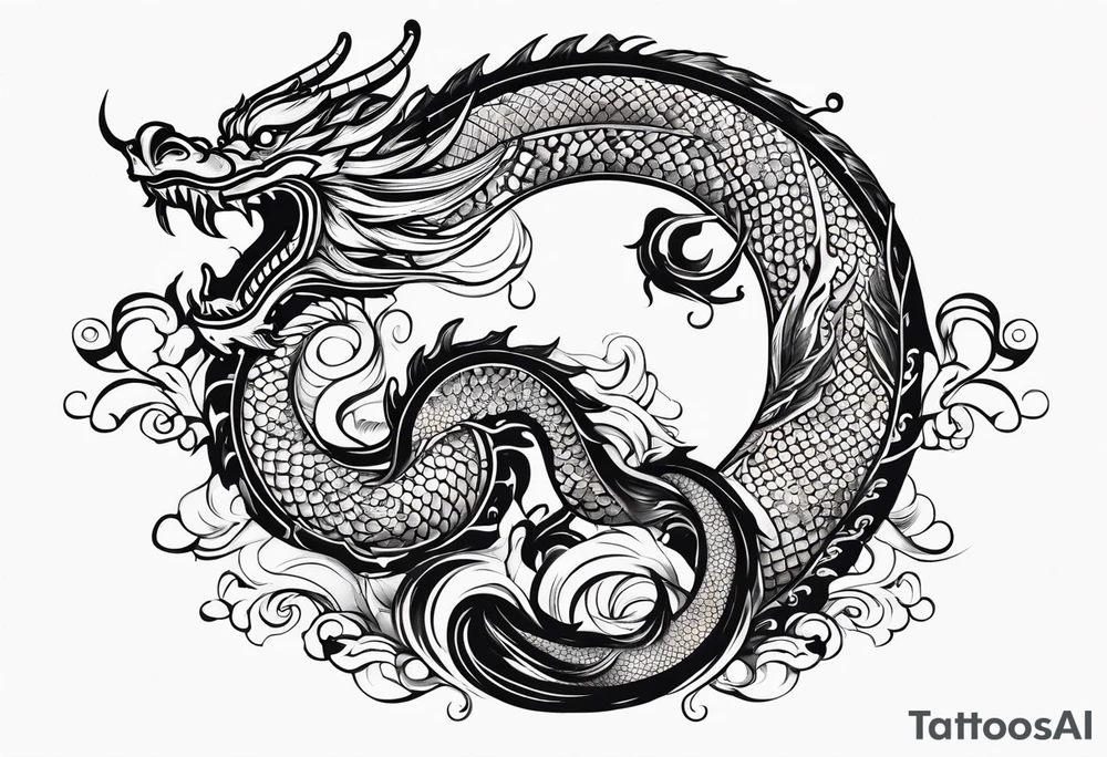 Chinese Māori dragon, koi, water, black, shoulder tattoo idea
