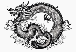 Chinese Māori dragon, koi, water, black, shoulder tattoo idea