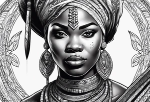 African woman warrior with spear tattoo idea