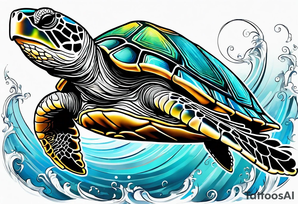 beachy seashell sea turtle tattoo idea