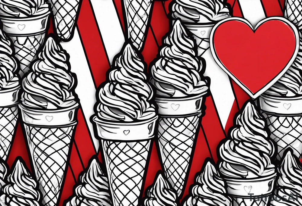 small ice cream cone with small red heart on it somewhere while representing Paris tattoo idea