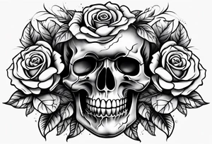 Roses stuffed inside a skull covered in smoke arms sleeve tattoo idea