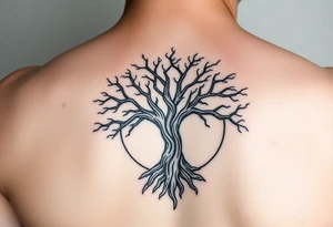yggadrisl tree of life with circle. names Jai , Phoebe, Imogen, Matilda in the circle tattoo idea