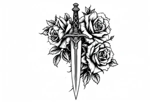 Roses with a dagger through tattoo idea