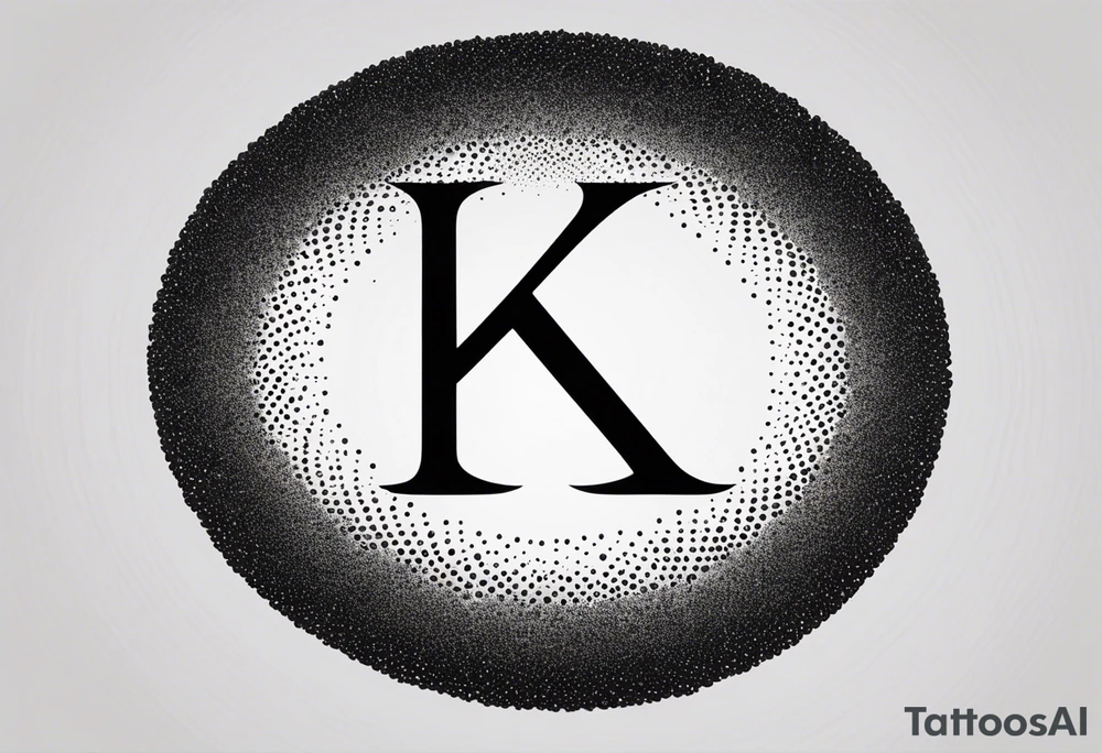 Simplistic symbol large delta inside a circle. Circle is made from chain. Shade of a letter K in a background. tattoo idea