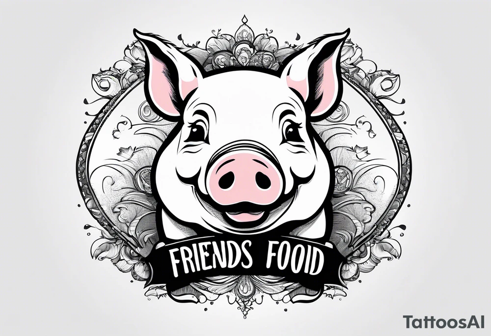 cute pig or piglet.
with text: "friends not food" tattoo idea