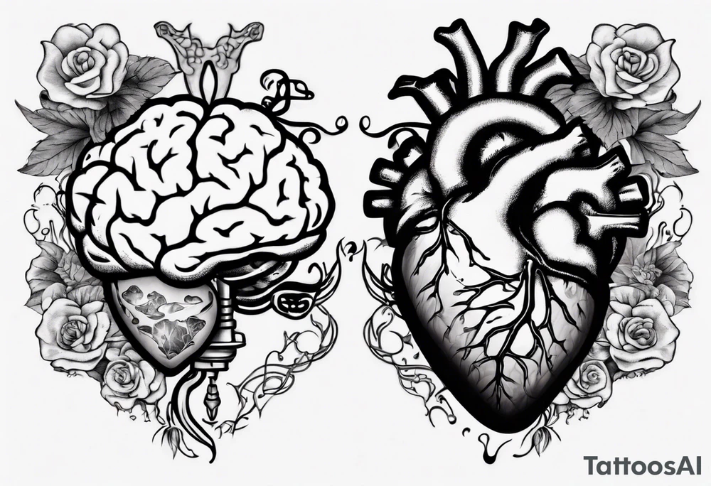 Half a human heart and half a human brain side by side tattoo idea