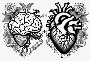Half a human heart and half a human brain side by side tattoo idea
