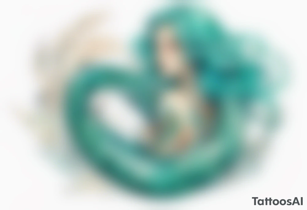 A beautiful mermaid-serpent hybrid with turquois scales and teal hair. tattoo idea