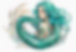 A beautiful mermaid-serpent hybrid with turquois scales and teal hair. tattoo idea