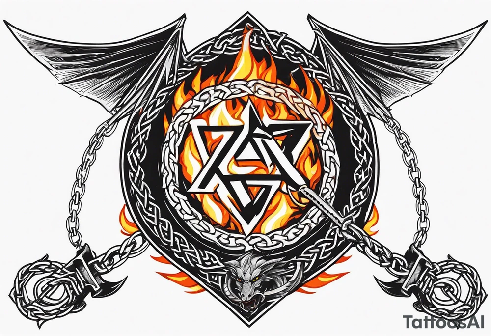Valhalla sword shield dragon axe Valknut barbed wire chains fire tattoo idea Valhalla sword shield dragon axe Valknut barbed wire chains fire tattoo idea