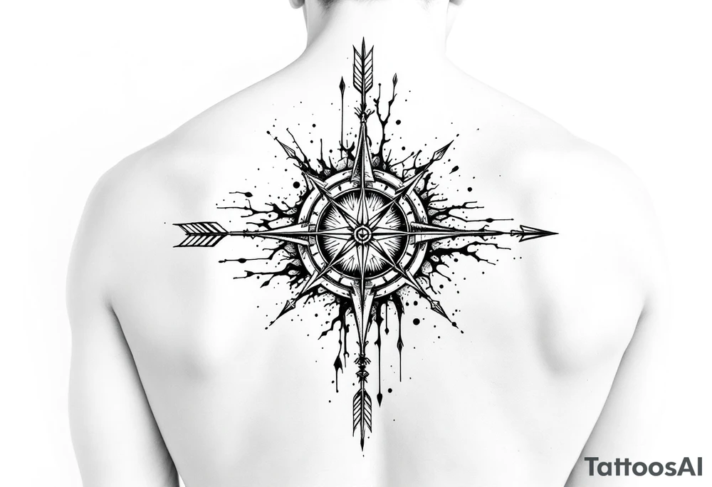 Bow and arrow arm with kompass tattoo idea