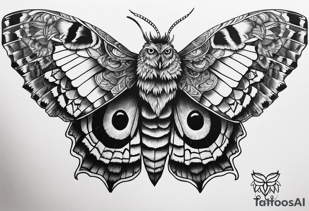 Dead head moth with owl eyes tattoo idea