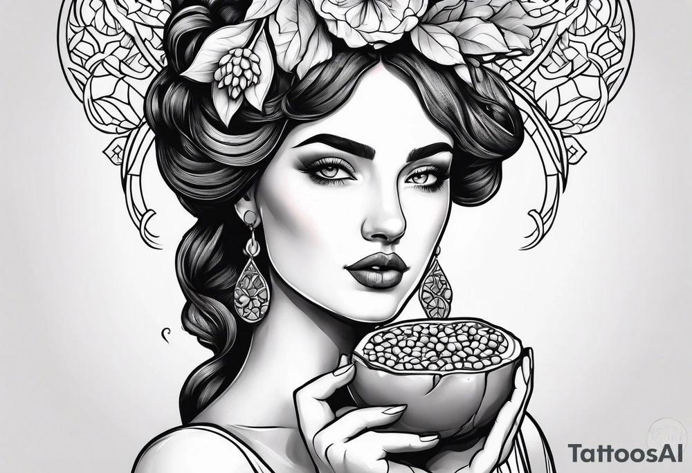 Persephone portrait holding a pomegranate tattoo idea