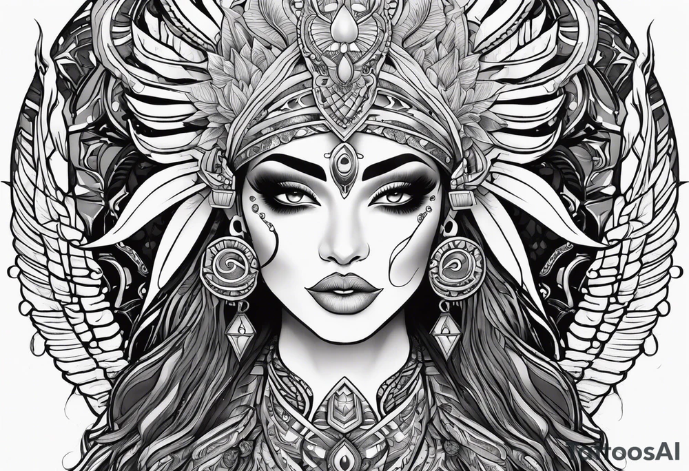 kali, alien goddess, valkrye, pirate, zenza, lotus, wing, pachamama, skull tattoo idea