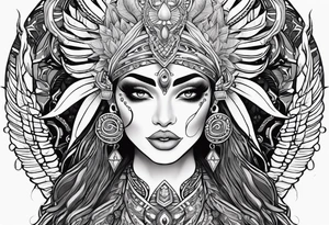 kali, alien goddess, valkrye, pirate, zenza, lotus, wing, pachamama, skull tattoo idea