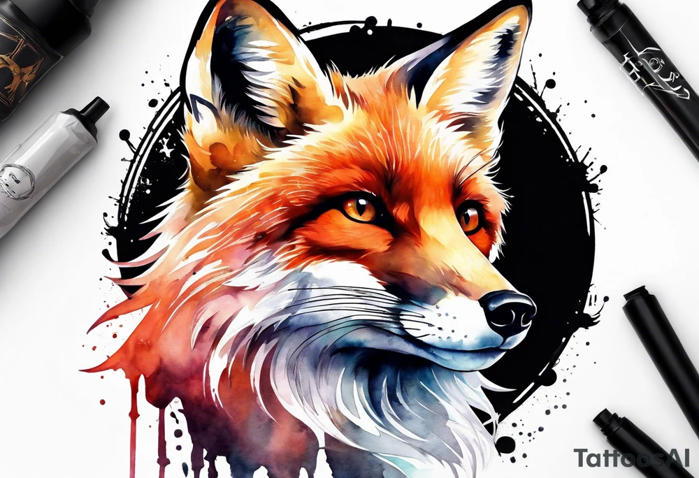 Watercolor fox tattoo idea