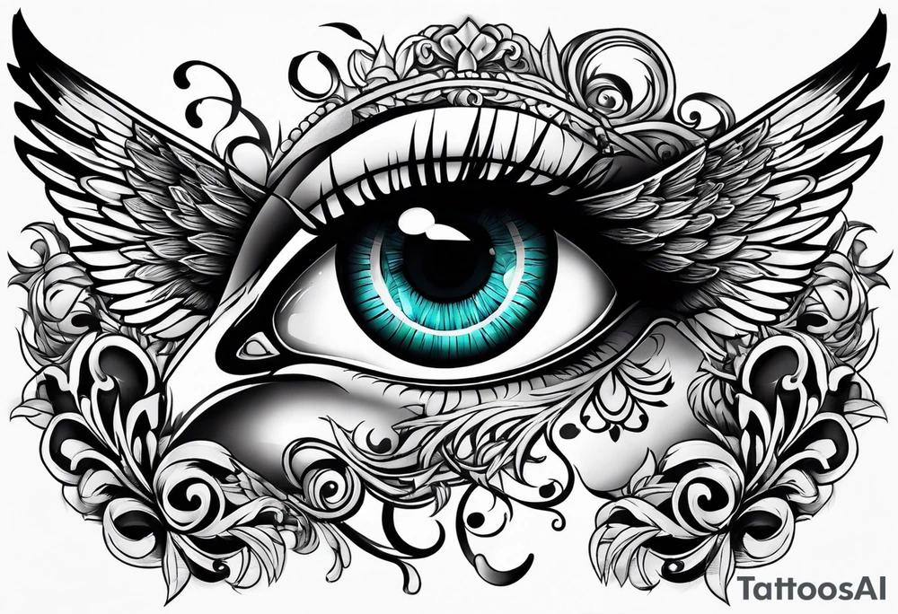 big eye with wings tattoo idea
