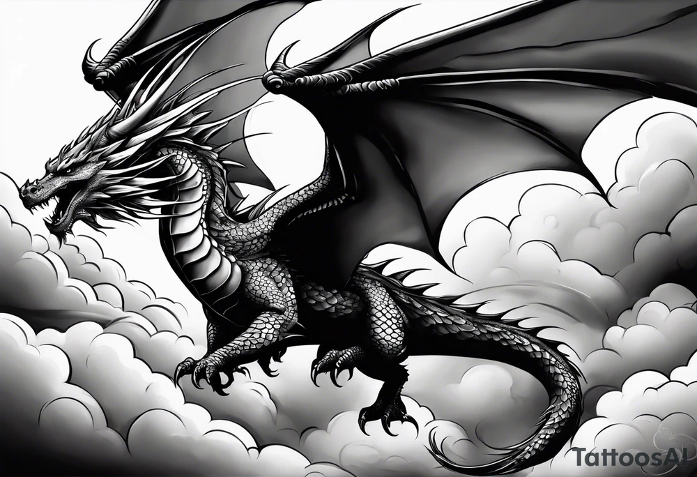 Dragon soaring through clouds tattoo idea