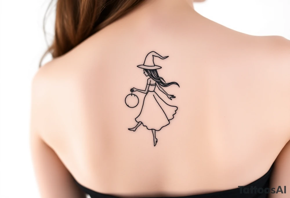 Coconut with a lime and a dancing witch girl tattoo idea