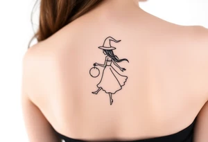 Coconut with a lime and a dancing witch girl tattoo idea