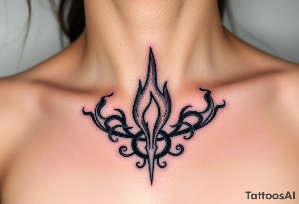 A realistic Dauntless flame symbol, surrounded by swirling embers connected to scifi movie Divengence tattoo idea