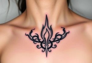 A realistic Dauntless flame symbol, surrounded by swirling embers connected to scifi movie Divengence tattoo idea