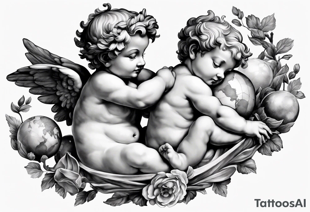 one putti holding the globus with by Michelangelo tattoo idea