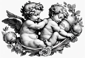 one putti holding the globus with by Michelangelo tattoo idea