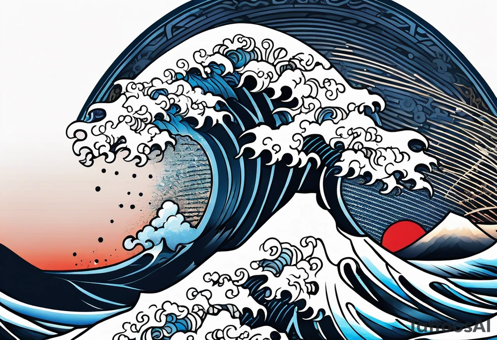 japanese wave mixed in celtic patterns equally. kamikaze plane tattoo idea