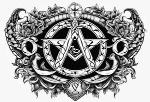 staff of caduceus snakes square and compass masonic tattoo idea