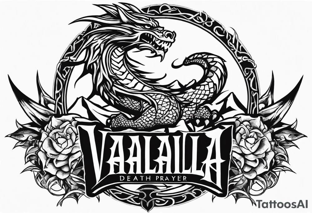 Valhalla death 
prayer sword dragon head axe tattoo idea
