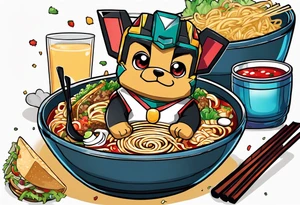 Voltron eating a bowl of ramen and some tacos tattoo idea
