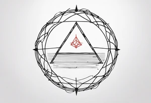 simple, text of scientific symbol big delta inside a thin barbed wire circle tattoo idea