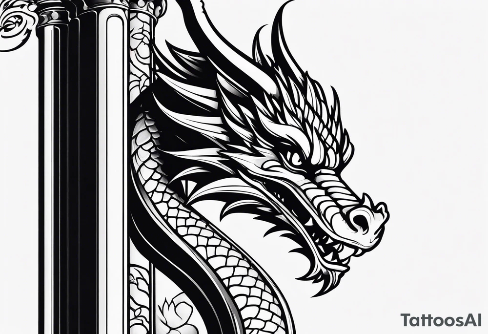 Small dragon on column tattoo idea