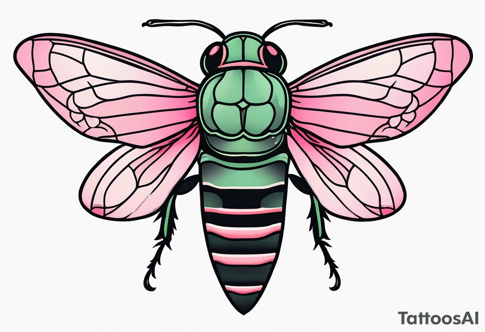 Neo traditional Cicada and pink flower tattoo idea