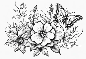 flower, vines, and butterflies with shading tattoo idea