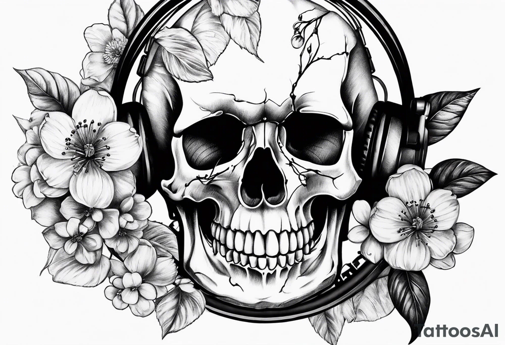 Stopwatch skull and cherry bloom tattoo idea