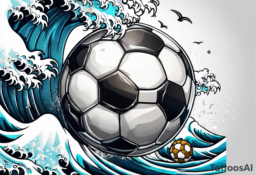 playing soccer and ocean combination tattoo idea